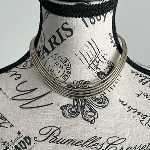 Vintage Mexican Silver Tone Torc Collar Necklace Multi Strand